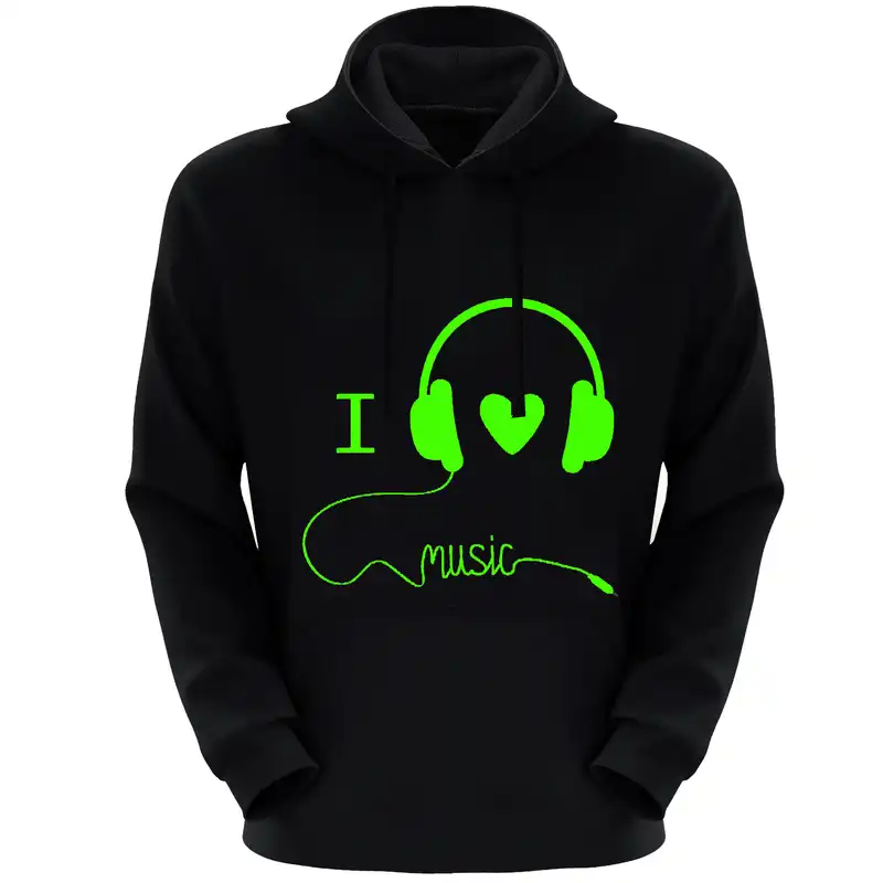 هودی زنانه طرح هدفون E1562 رنگ مشکی