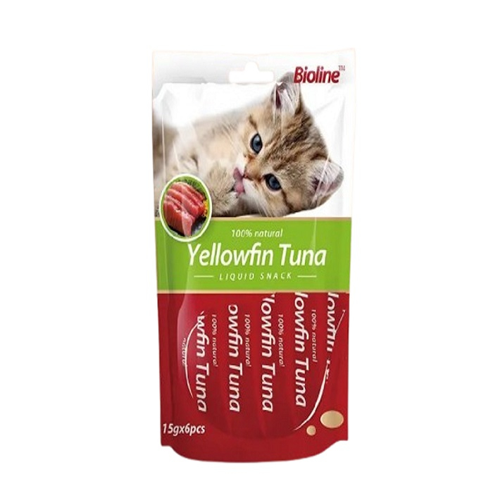 بستنی گربه بایولاین مدل طعم ماهی تن وزن 15 گرم بسته 6 عددی