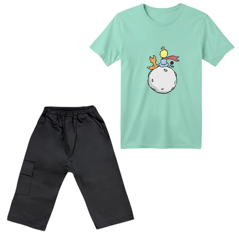 ست تی‌شرت آستین کوتاه و شلوارک پسرانه مدل شازده کوچولو کد 01