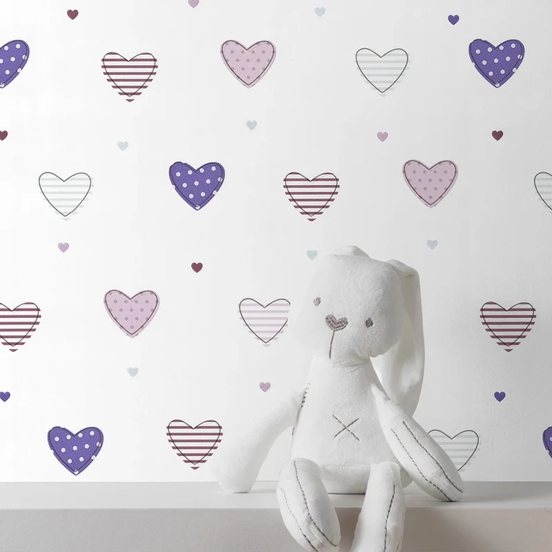 کاغذ دیواری اتاق کودک مدل قلب های رنگی مجموعه 3 عددی