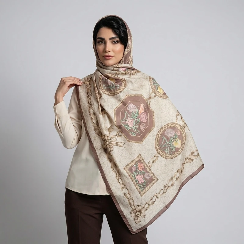 روسری ابریشم زنانه مدل H108 با طول و عرض 125×125 سانتی‌متر