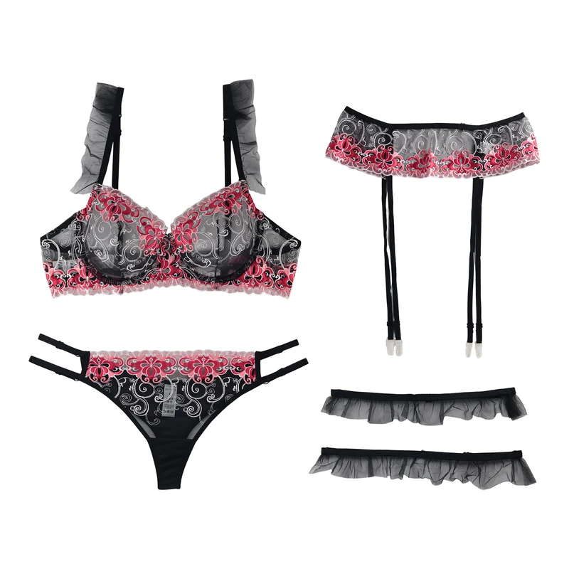 ست سوتین و شورت زنانه برتا کد 4030R به همراه بند نگهدارنده جوراب 