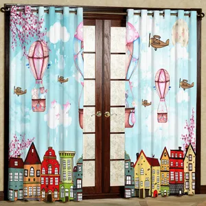 پرده کودک مدل بالن هازان پانچی کد 2536 سایز 140x200 سانتی متر