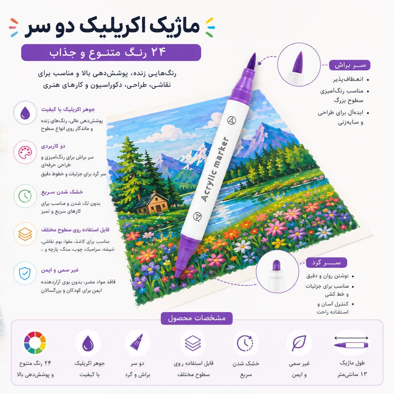 ماژیک چند منظوره مدل براشینگ بسته 24 عددی