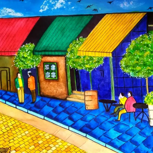 نقاشی آبرنگ مدل کافه خیابان کد 03