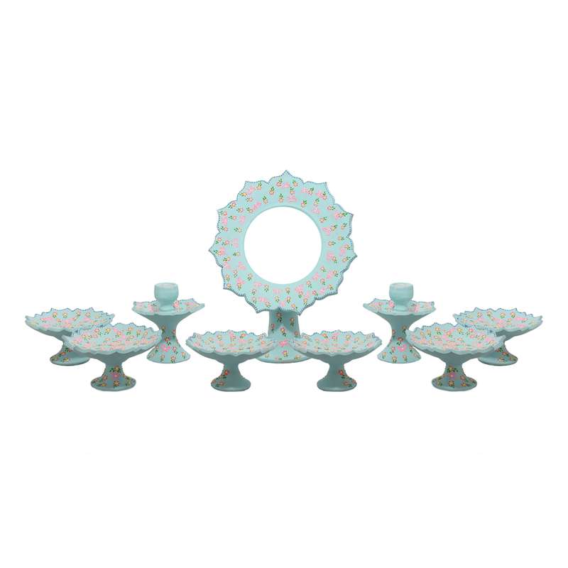 مجموعه ظروف هفت سین 9 پارچه مدل نقطه کوبی کد NR-015