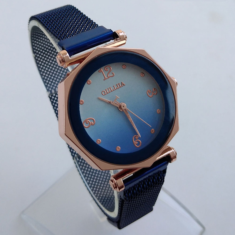 ساعت مچی عقربه ای دخترانه مدل مگنتی بندحصیری کد 606