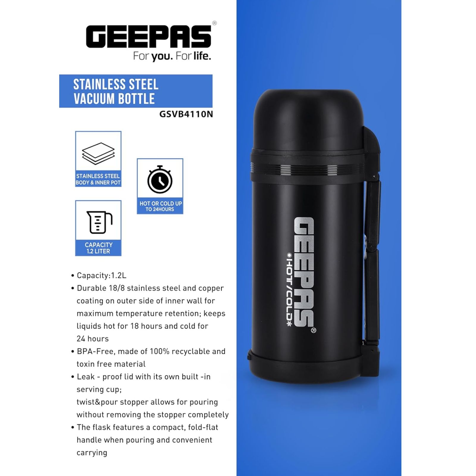 فلاسک جی پاس مدل GSVB4110 گنجایش ۱.۲ لیتر -  - 2