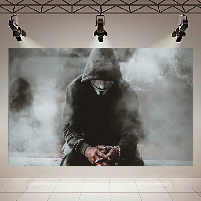 تابلو بوم طرح هکر مدل Man Black Hoodie Anonymus کد AR2994