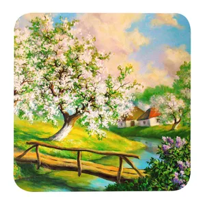 مگنت طرح نقاشی منظره بهار و شکوفه و کلبه کد G1010