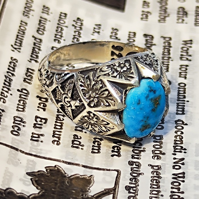 انگشتر نقره مردانه مدل سنگ فیروزه نیشابور رکاب دست ساز کد 6488