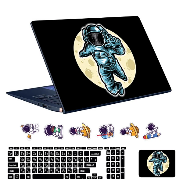 استیکر لپ تاپ توییجین و موییجین طرح astronaut کد 17 مناسب برای لپ تاپ 15.6 اینچ به همراه برچسب حروف فارسی کیبورد