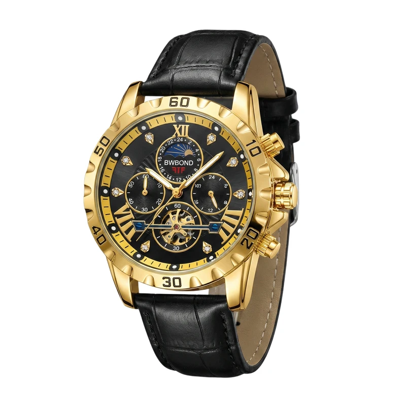 ساعت مچی عقربه‌ای کوارتز مردانه بین باند مدل لوکس اسپرت سه موتور فعال کرنوگراف بند چرم کد BN001