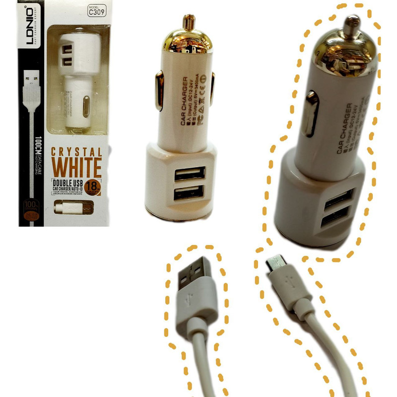 شارژر فندکی 18وات الدینیو مدل C309 به همراه کابل تبدیل MicroUsb