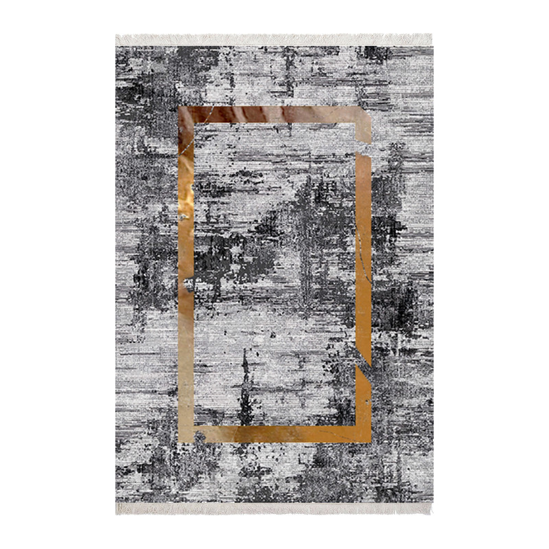 فرش ماشینی زانیس مدل مدرن طرح طلاکوب زمینه طوسی