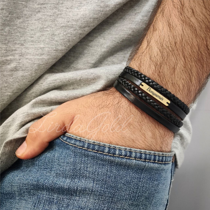 دستبند طلا 18 عیار مردانه لیردا مدل اسم بنیامین 30304