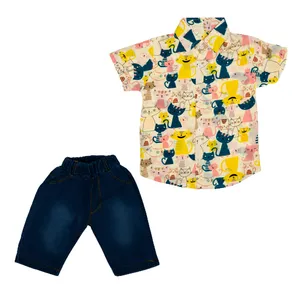 ست پیراهن و شلوارک پسرانه مدل گربه