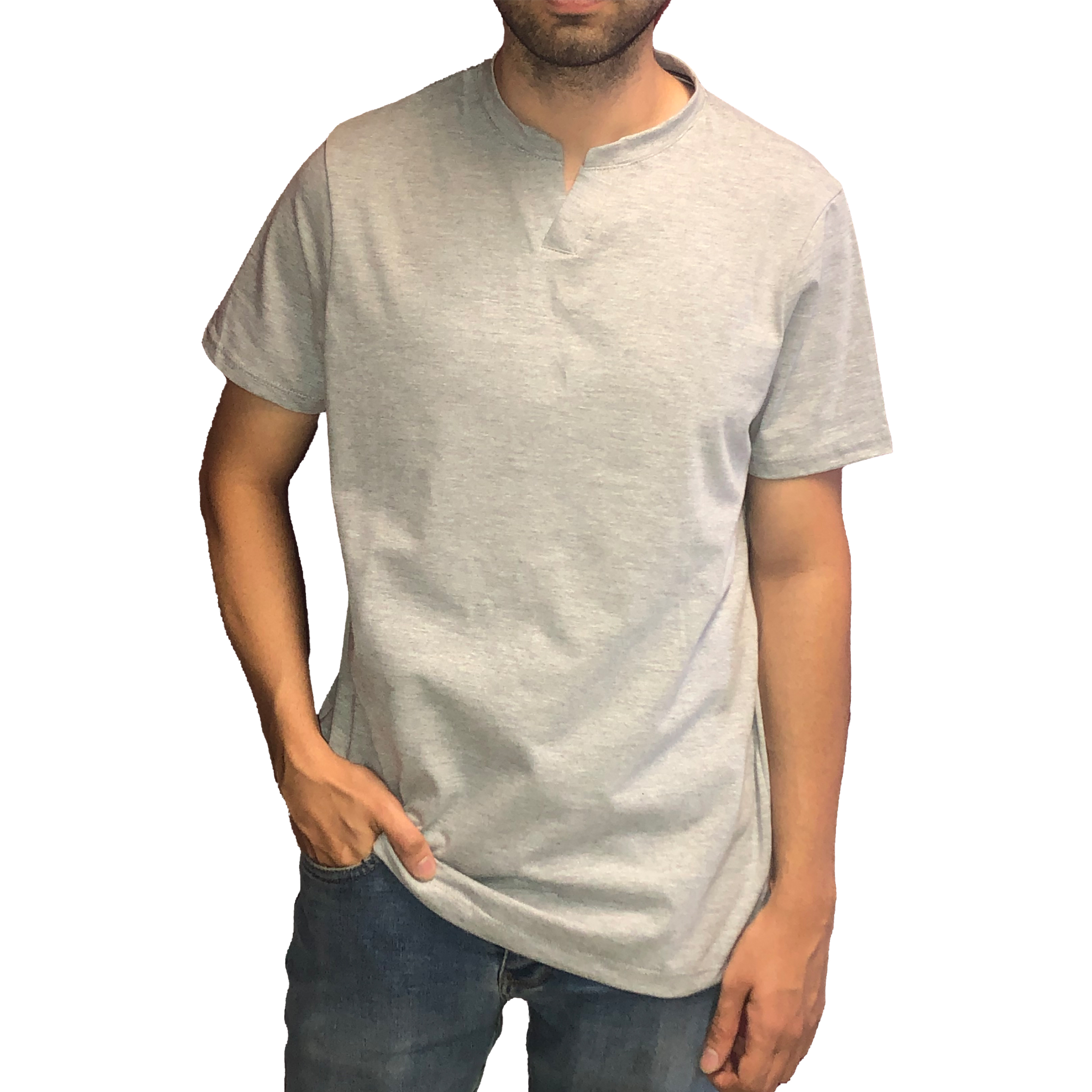 تی شرت آستین کوتاه مردانه مدل یقه هفت پنبه یکرو رنگ طوسی