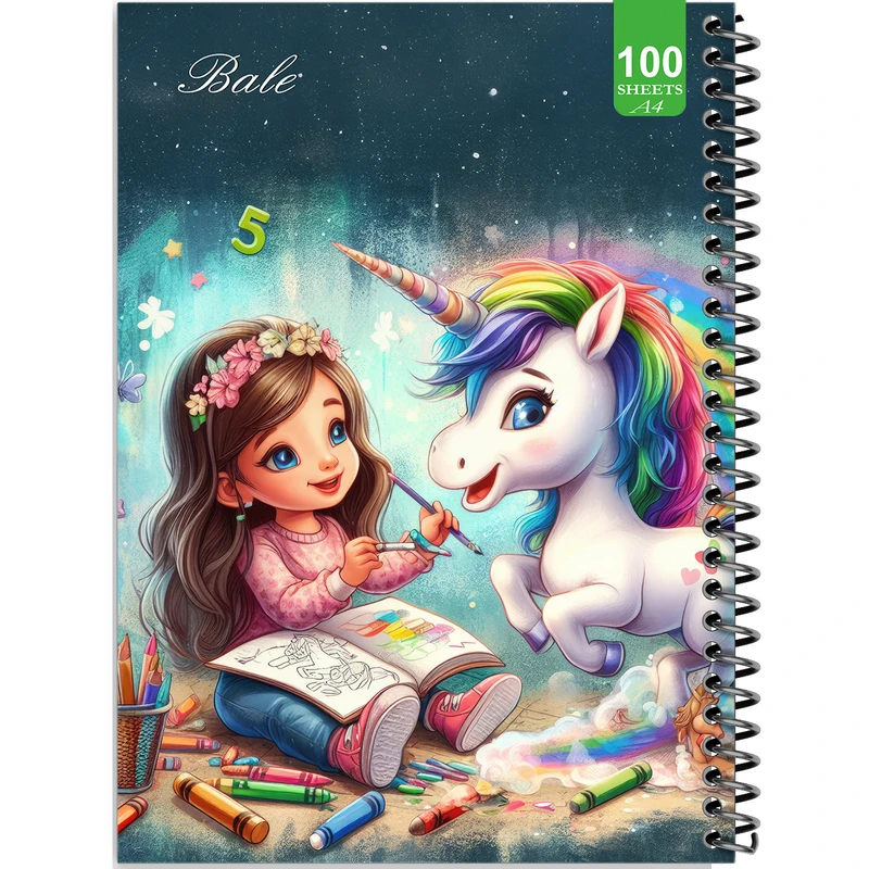 دفتر نقاشی 100 برگ بله طرح فانتزی اسب تک شاخ کد A4-N172