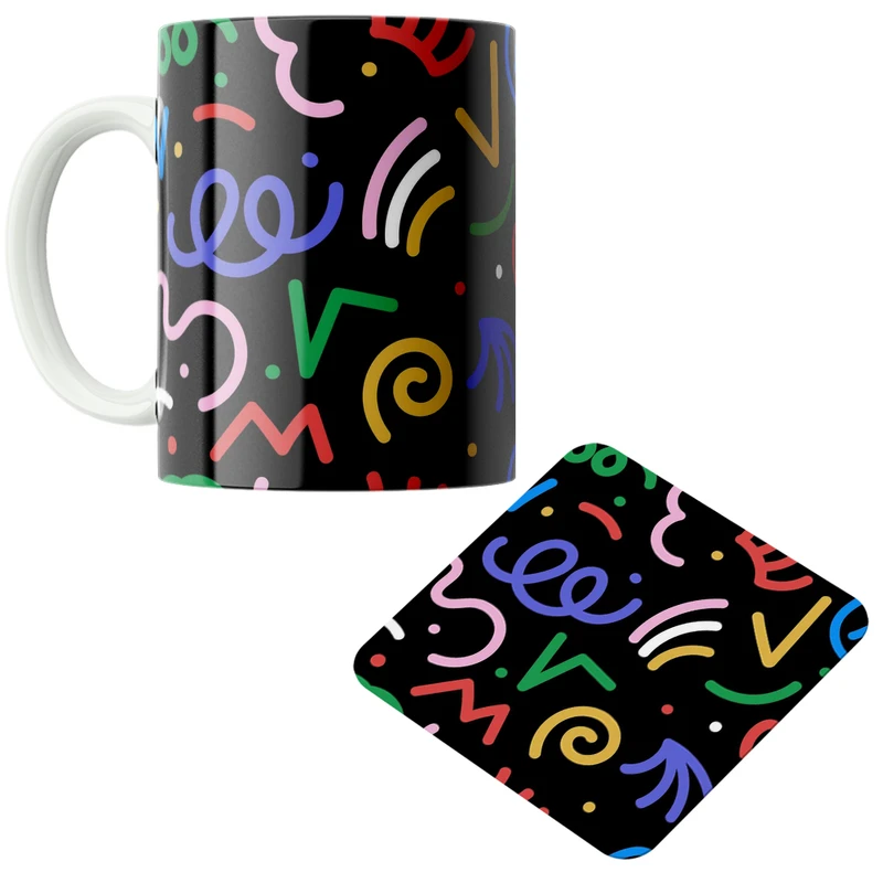 ماگ پاد آفرین مدل خطوط رنگی کد DKC521 به همراه زیر لیوانی