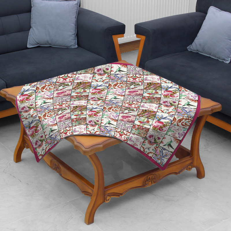 رومیزی طرح چهارخونه گل کد 988