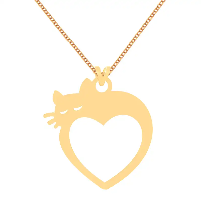 گردنبند طلا 18 عیار زنانه کرابو طرح گربه و قلب مدل Kr70750