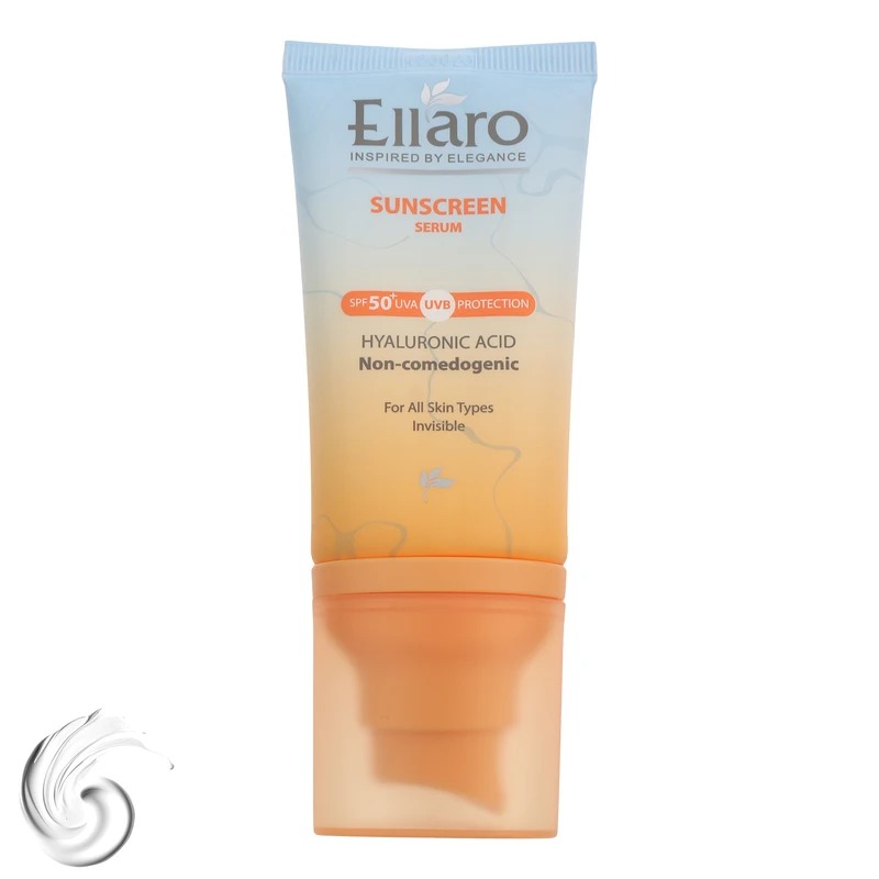 سرم ضد آفتاب بی‌رنگ صورت الارو SPF 50 مدل Hyaluronic acid ‌محافظ در برابر اشعه UVA و UVB مناسب برای انواع پوست حجم 40 میلی‌لیتر