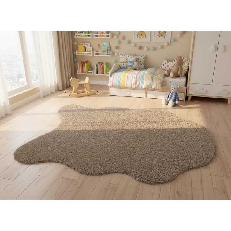 گلیم مدل پرز بلند ماشینی زمینه فیلی طرح پوست