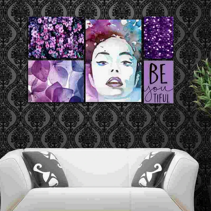 تابلو شاسی بکلیت طرح نقاشی چهره و گل مدل SH-164 مجموعه 5 عددی