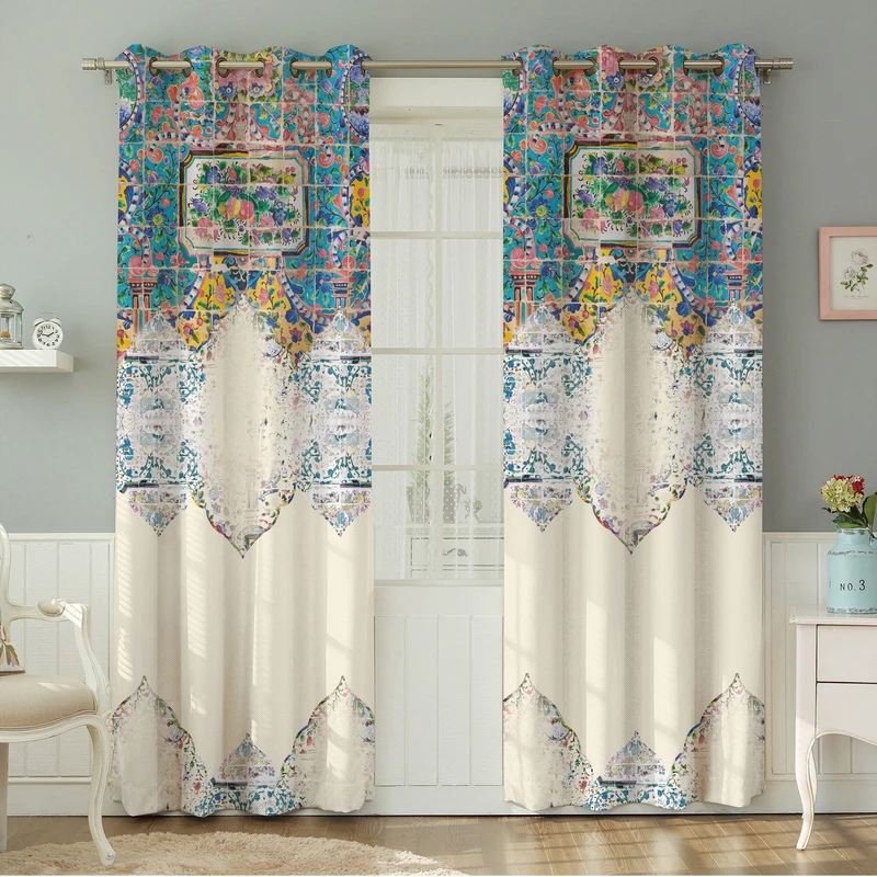 پرده نیروانا طرح سنتی  مدل هازان کد 9095 سایز 140×280 سانتی متر