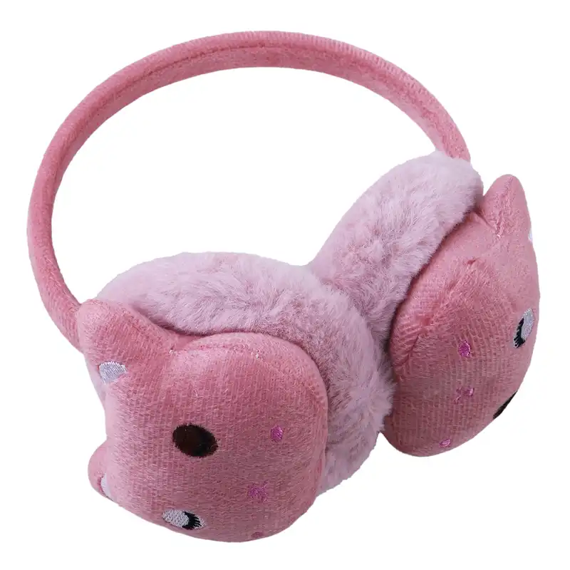 گوش گیر زمستانی بچگانه مدل داخل خز طرح خرس رنگ صورتی