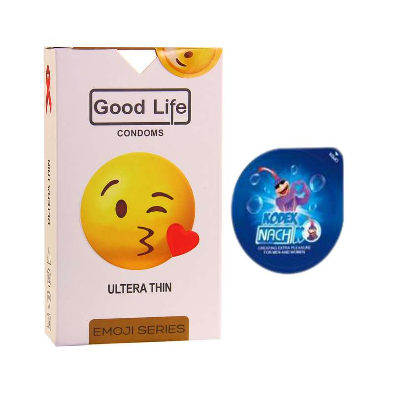 کاندوم گودلایف سری ایموجی مدل Ultera Thin بسته 6 عددی به همراه کاندوم ناچ کدکس مدل بلیسر