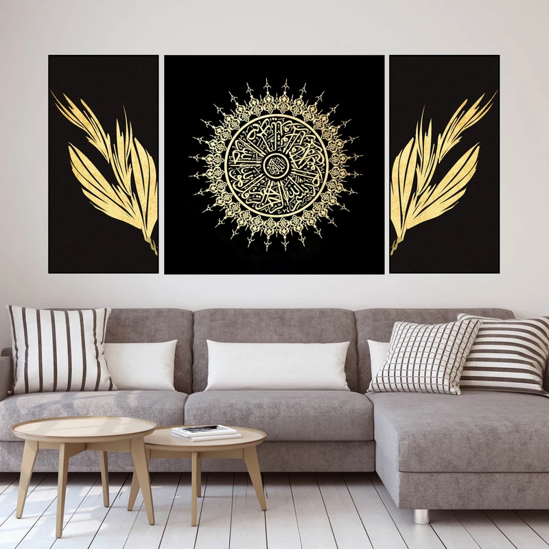 تابلو بکلیت طرح مدرن ورق طلا مدل شاین اکلیلی B-1972 مجموعه 3 عددی