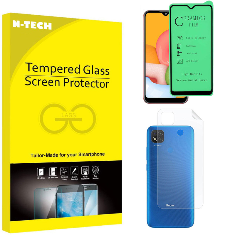  محافظ صفحه نمایش سرامیکی انتک مدل CRBKM-01 مناسب برای گوشی موبایل شیائومی Redmi 9c به همراه محافظ پشت گوشی 