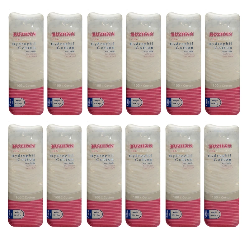پنبه هیدروفیل بوژان مدل Cotton وزن 50 گرم مجموعه 12 عددی