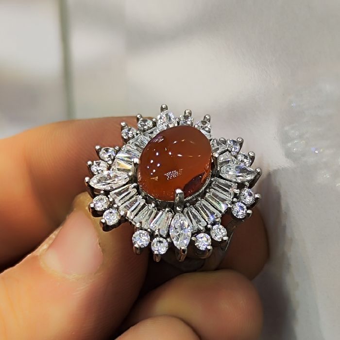 انگشتر نقره زنانه مدل سنگ عقیق یمانی کد 4100 -  - 2