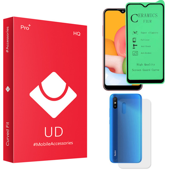 محافظ صفحه نمایش سرامیکی یو دی مدل HQ مناسب برای گوشی موبایل شیائومی Redmi 9a به همراه محافظ پشت گوشی