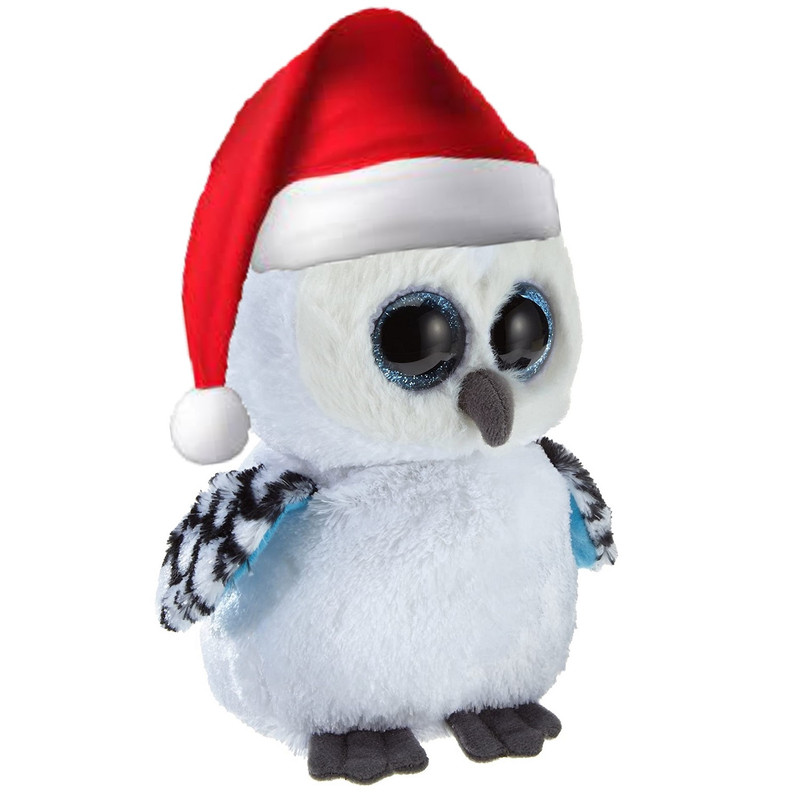 عروسک طرح جغد مدل Snow Owl with Santa Hat ارتفاع 19 سانتی متر