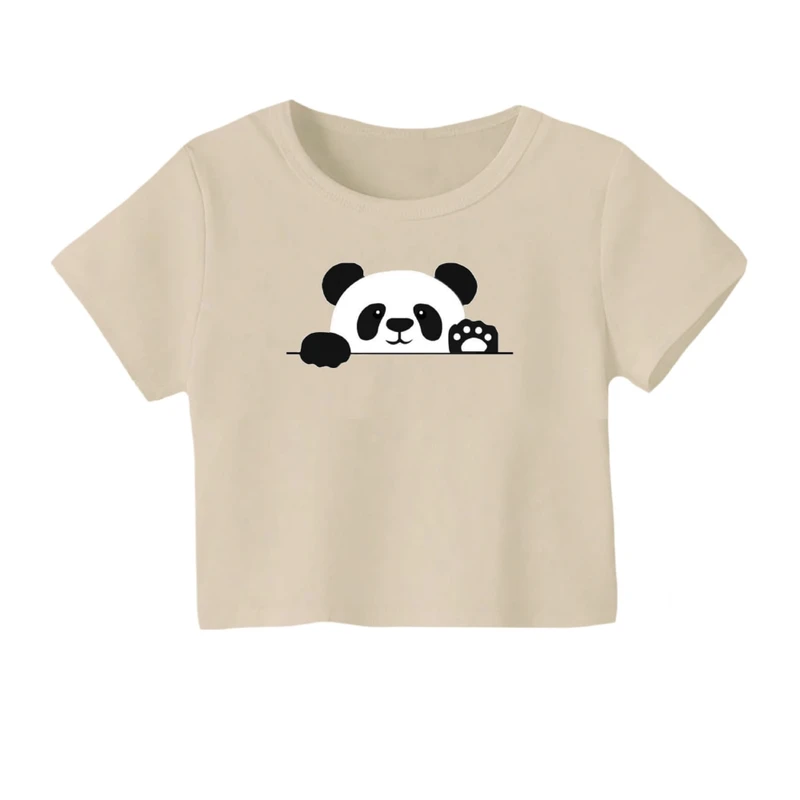 کراپ‌ تی‌شرت آستین کوتاه زنانه مدل پاندا کیوت
