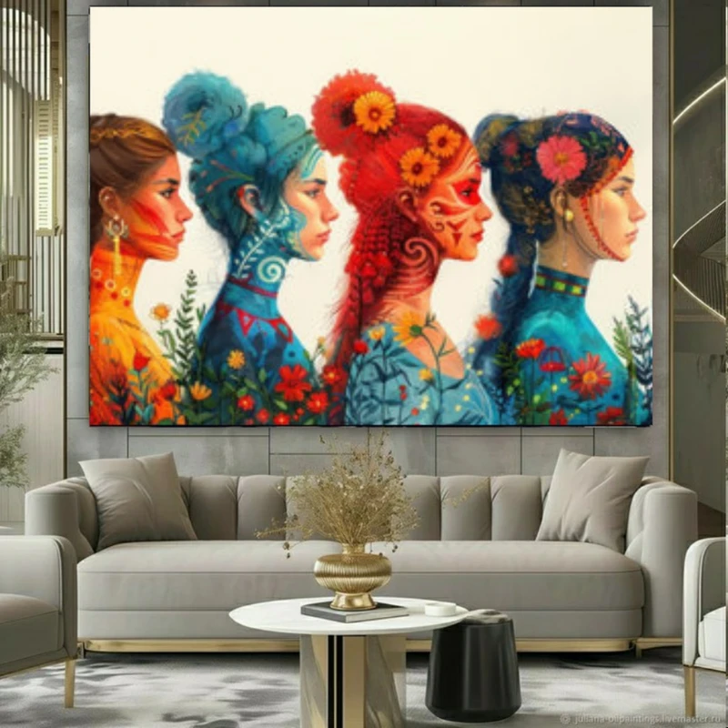 پوستر پارچه ای طرح مخمل  زنان بومی مدل طبیعت کد PY1041