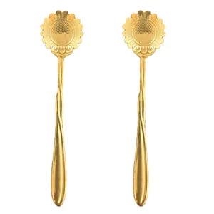 قاشق چای خوری مدل گل آفتاب گردان بسته دو عددی