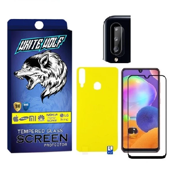 محافظ صفحه نمایش وایت ولف مدل FUL مناسب برای گوشی موبایل سامسونگ Galaxy A20s به همراه محافظ پشت گوشی و محافظ لنز دوربین