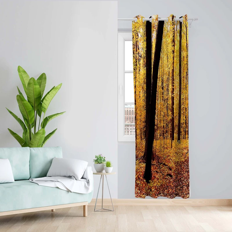 پرده طرح جنگل پاییزی مدل مخمل پانچی کد 5274C z سایز 140x200 سانتی متر