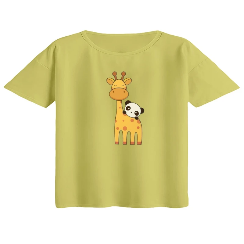 کراپ تی‌شرت آستین کوتاه زنانه مدل زرافه کد ۱