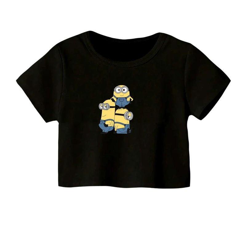 کراپ‌ تی‌شرت آستین کوتاه زنانه مدل مینیون کد 4