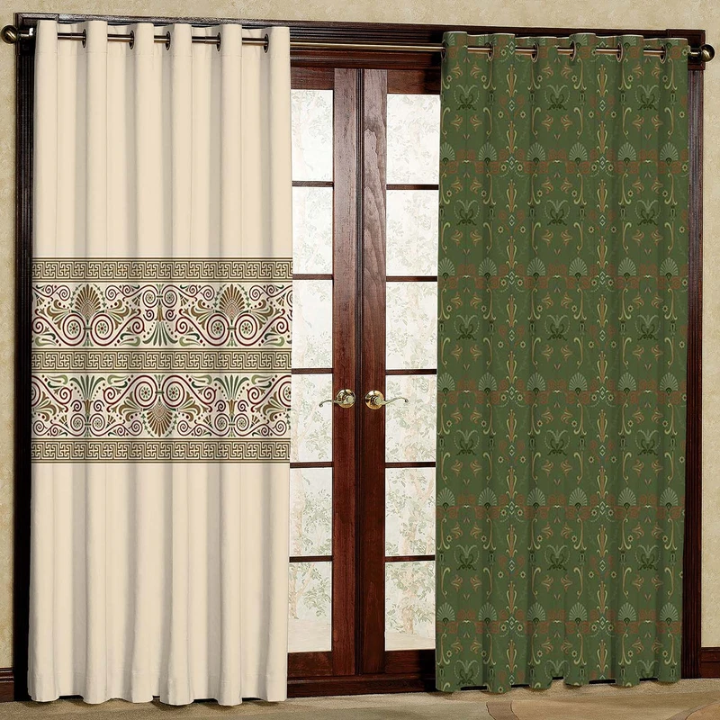 پرده طرح سنتی کرم سبز مدل مخمل پانچی کد 5464 W سایز 140x200 سانتی متر