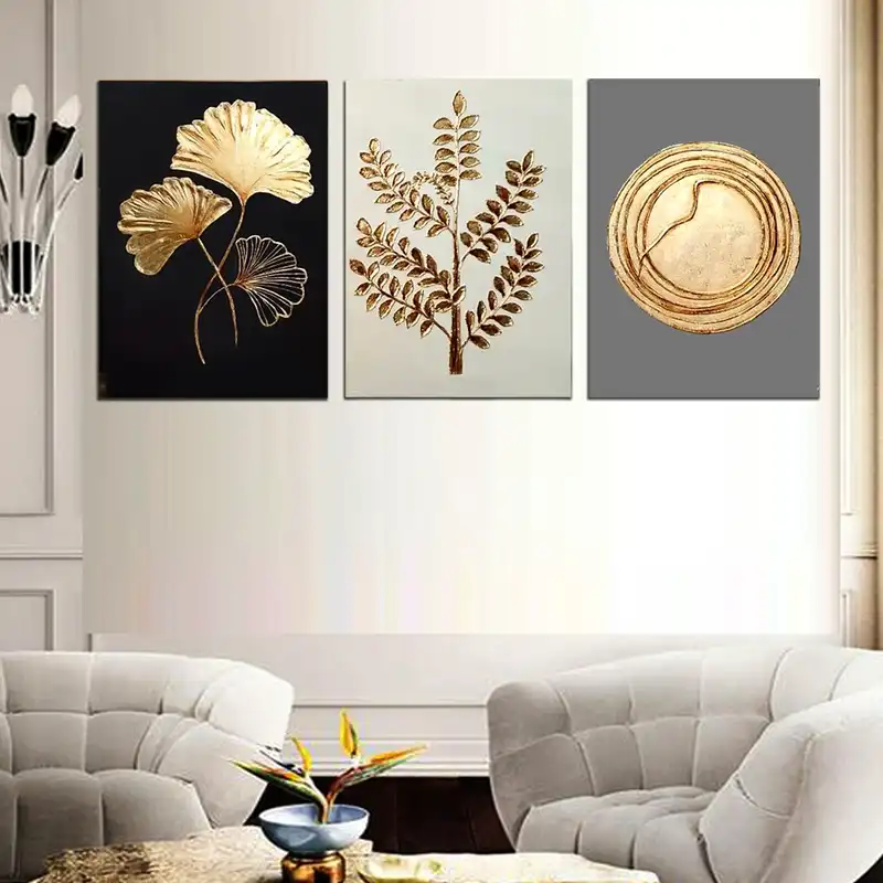 تابلو نقاشی ورق طلا مدل دکوراتیو نقش برجسته مجموعه 3 عددی