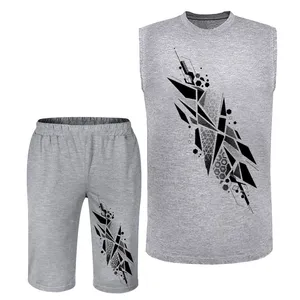 ست تاپ و شلوارک مردانه مدل انتزاعی A491 رنگ طوسی