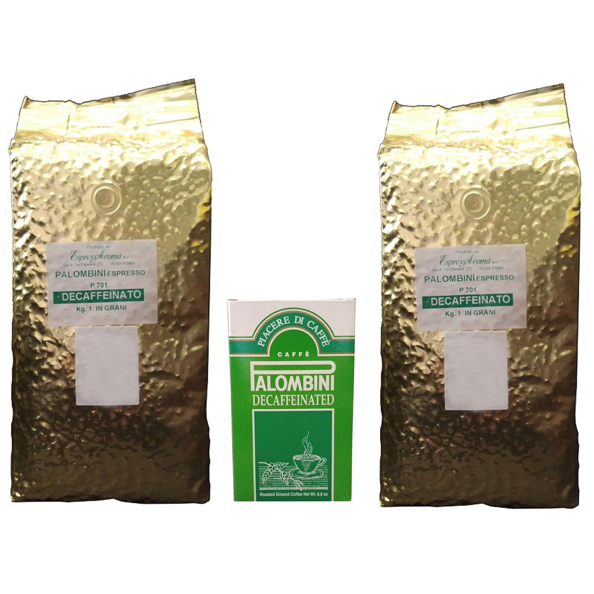 دانه قهوه پالومبینی مدل DECAFFEINATO بسته دو عددی به همراه پودر قهوه آسیاب شده