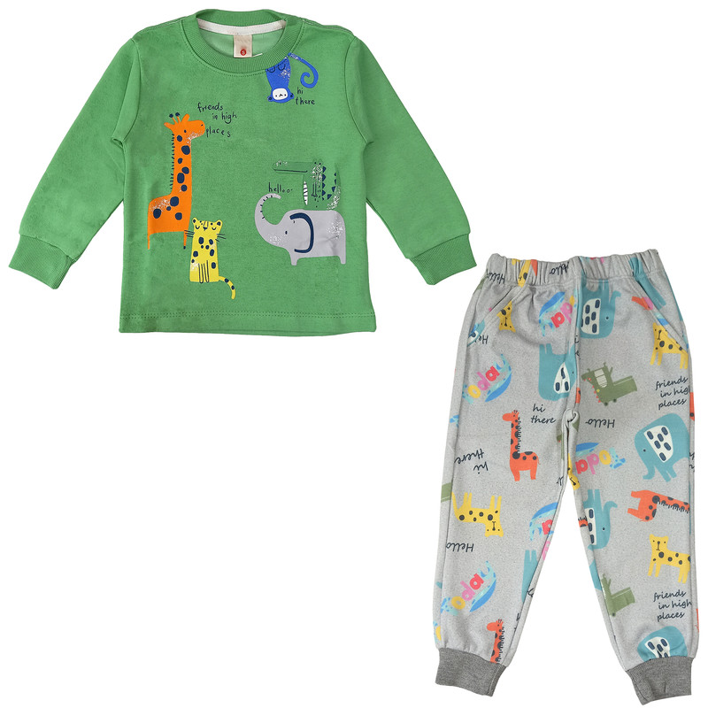 ست تی شرت و شلوار پسرانه مدل حیوانات کد 3515 رنگ سبز